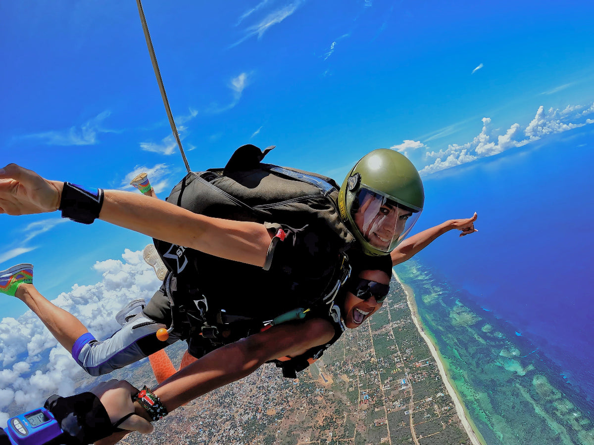 Skydiving with a friend in Kenya